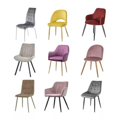 저렴한 북유럽 벨벳 원단 현대 럭셔리 디자인 가구 식사 의자 덮개를 씌운 식사 의자 골드 금속 다리