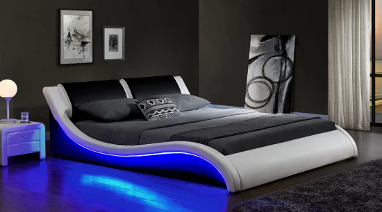 Willsoon 1178-1 현대적인 디자인 LED 침대, 패딩 처리된 S자형 침대가 있는 더블/킹 사이즈 침대