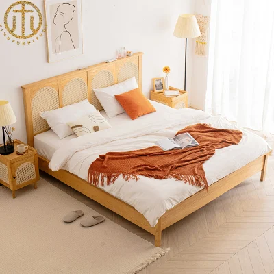 침실을 위한 중국 복고풍 간단한 등나무 단단한 나무 침대